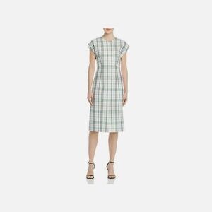 HUGO BOSS DAELA PLAID WHITE CAP SLEEVE SHEATH DRESS Sz 6